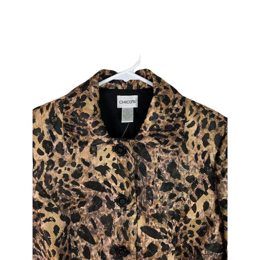 Chico's 0 Jacket 3/4 Sleeve Animal Jacquard Nonie Chocolate NWT - Picture 4 of 11